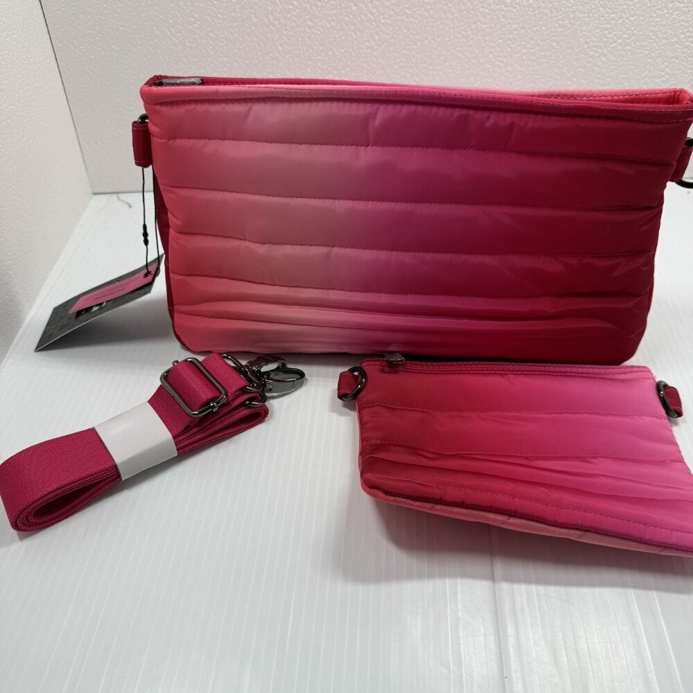 Think Royln Pink Quilted Crossbody Puffer Bag Travel Nylon NWT Strap - Picture 5 of 6